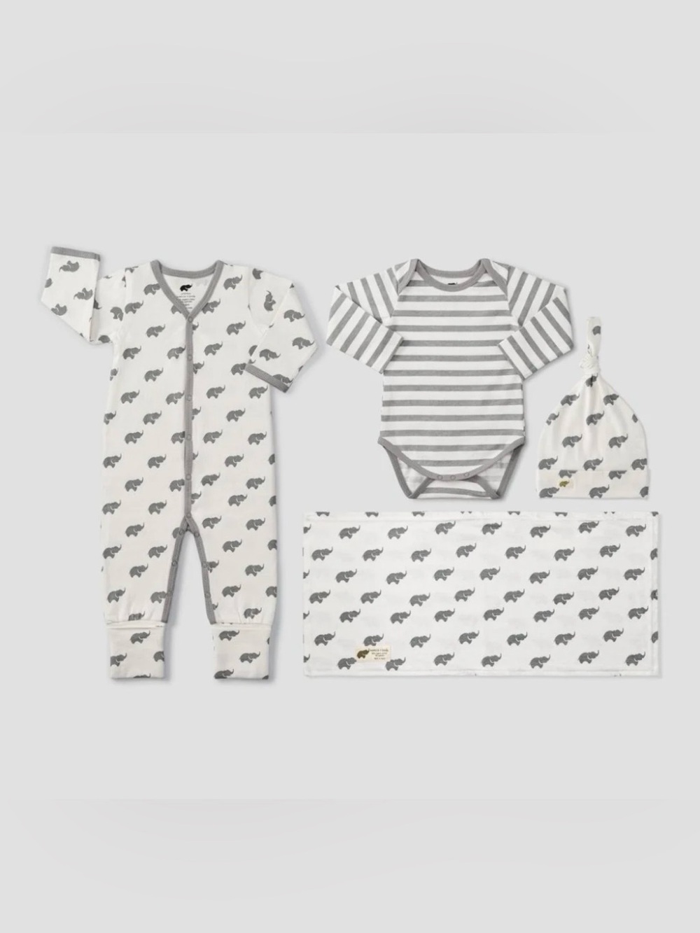 Monica + Andy- Layette Gift Set - Grey Elephant, 3-6M